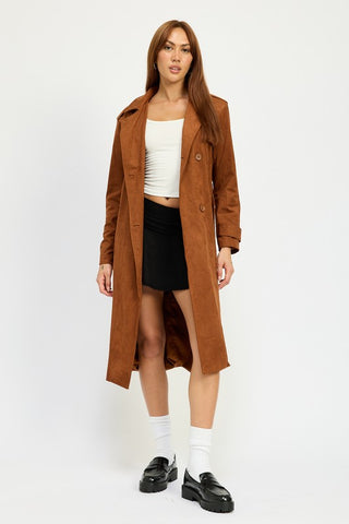 Hot Girl Emory Suede Trench Coat In Camel