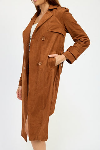 Hot Girl Emory Suede Trench Coat In Camel