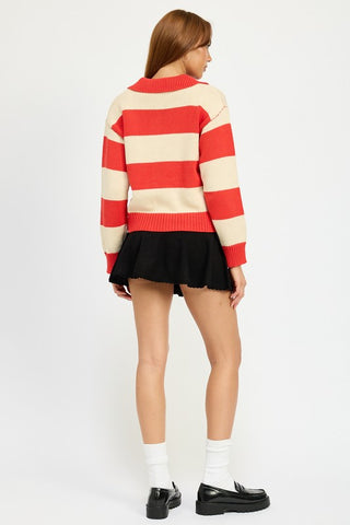 Hot Girl Striped Henley Retta Rugby Sweater In Red