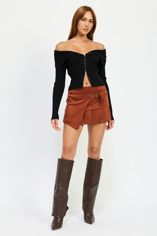 Hot Girl Winnie Wrapped Buckle Belt Suede Mini Skirt In Rust