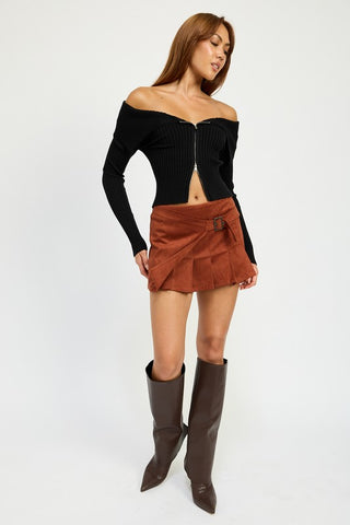 Hot Girl Winnie Wrapped Buckle Belt Suede Mini Skirt In Rust