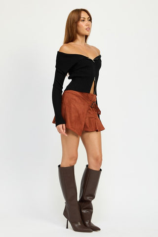 Hot Girl Winnie Wrapped Buckle Belt Suede Mini Skirt In Rust