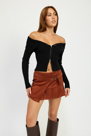 Hot Girl Winnie Wrapped Buckle Belt Suede Mini Skirt In Rust