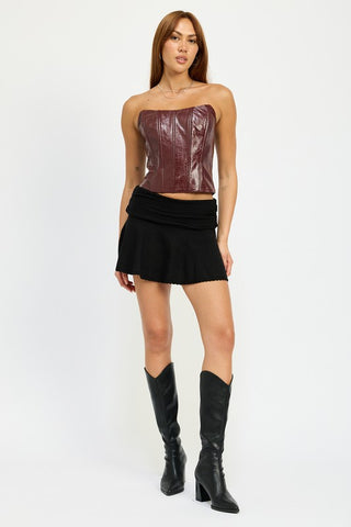 Hot Girl Vegan Leather Zippered Corset Top In Wine