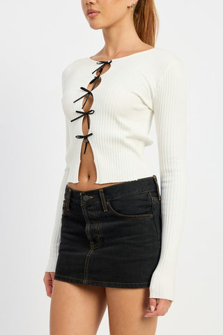 Hot Girl Tessa Bow Tied Ribbed Long Sleeve Top