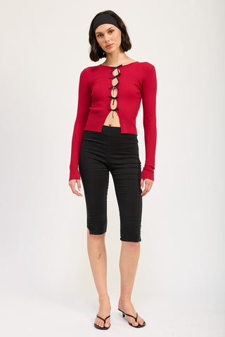 Hot Girl Tessa Bow Tied Ribbed Long Sleeve Top