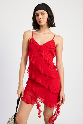 Hot Girl Adeline Asymmetrical Ruffle Mini Dress