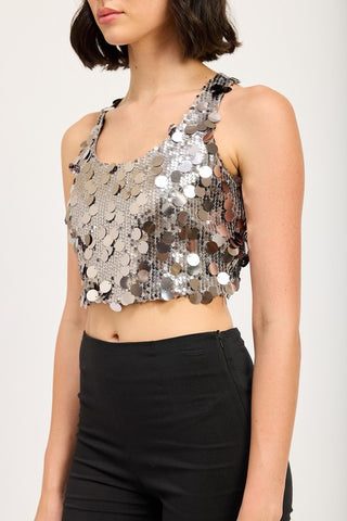 Hot Girl Disco Diva Sequin Racer Back Top