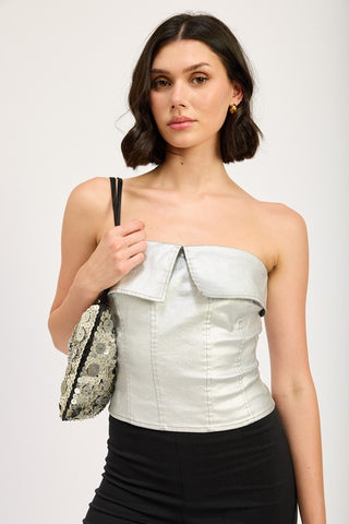 Hot Girl Fold Over Corset Top In Silver