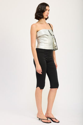 Hot Girl Fold Over Corset Top In Silver