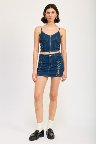 Hot Girl Tied & True Lace Up Denim Corset Top