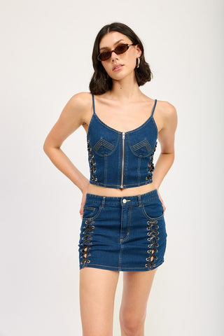 Hot Girl Tied & True Lace Up Denim Corset Top