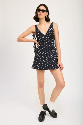 Hot Girl East Coast Polka Dot Ruffled Mini Dress In Navy