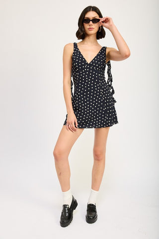 Hot Girl East Coast Polka Dot Ruffled Mini Dress In Navy