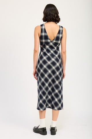 Hot Girl Oxford Nights Plaid Midi Dress In Navy