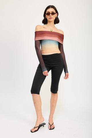 Hot Girl Sunset Ombré Off Shoulder Long Sleeve Top