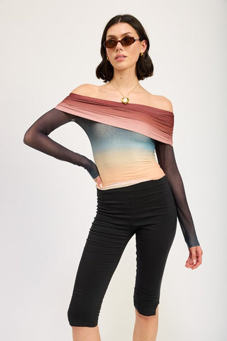 Hot Girl Sunset Ombré Off Shoulder Long Sleeve Top