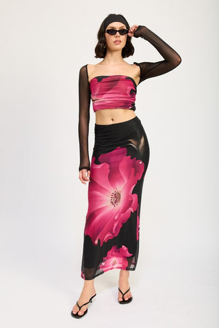 Hot Girl Blooming Fantasy Asymmetric Maxi Skirt