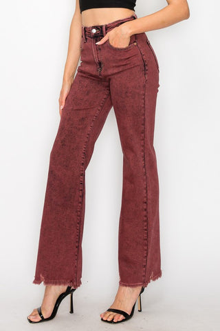 Hot Girl X Artemis Bloody Mary Tummy Control High Rise Flare Jeans In Burgundy