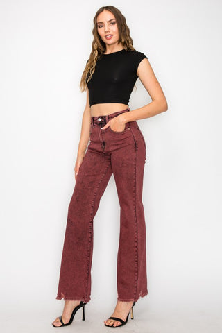 Hot Girl X Artemis Bloody Mary Tummy Control High Rise Flare Jeans In Burgundy