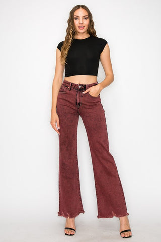 Hot Girl X Artemis Bloody Mary Tummy Control High Rise Flare Jeans In Burgundy