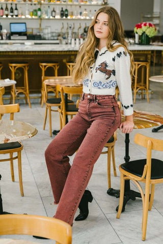 Hot Girl X Artemis Bloody Mary Tummy Control High Rise Flare Jeans In Burgundy