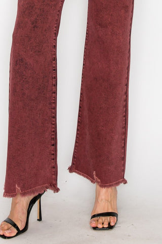 Hot Girl X Artemis Bloody Mary Tummy Control High Rise Flare Jeans In Burgundy