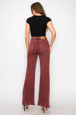 Hot Girl X Artemis Bloody Mary Tummy Control High Rise Flare Jeans In Burgundy