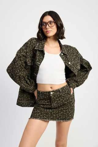 Hot Girl Untamed Oversized Leopard Print Denim Jacket