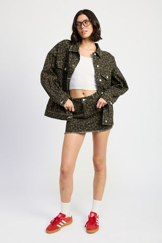 Hot Girl Untamed Oversized Leopard Print Denim Jacket