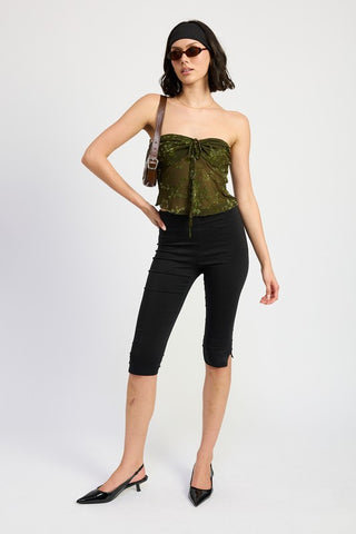 Hot Girl Floral Mesh Flyaway Tube Top In Olive