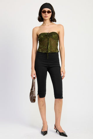 Hot Girl Floral Mesh Flyaway Tube Top In Olive