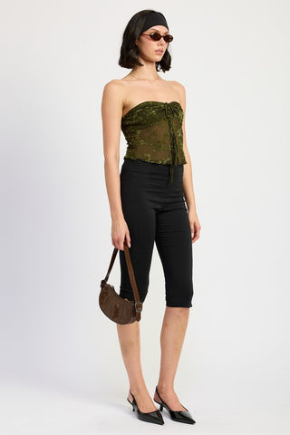 Hot Girl Floral Mesh Flyaway Tube Top In Olive