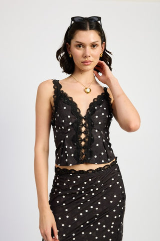 Hot Girl Spot On Button Up Polka Dot Lace Cami