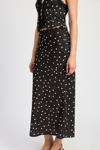 Hot Girl Spot On Polka Dot Satin Lace Trim Midi Skirt