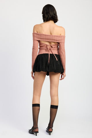 Hot Girl Bare Intentions Off Shoulder Open Back Sweater