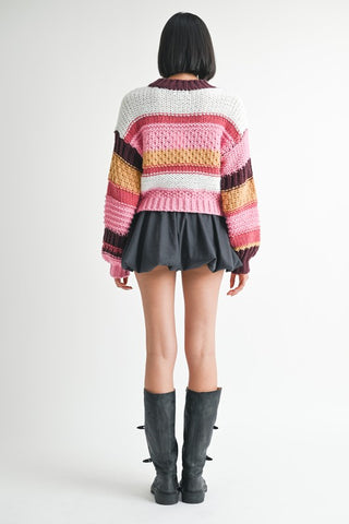 Hot Girl Color Crush Chunky Knit Striped Sweater ￼