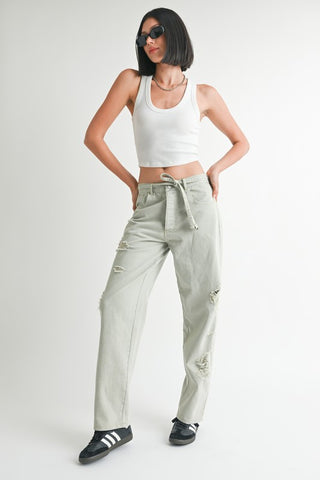 Hot Girl Frayed & Furious Distressed Wide Leg Denim Pants