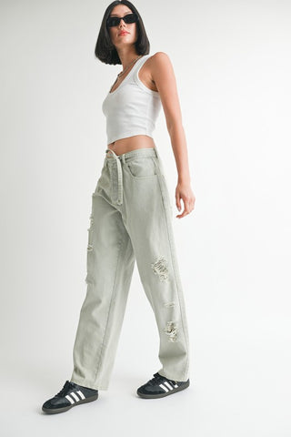 Hot Girl Frayed & Furious Distressed Wide Leg Denim Pants