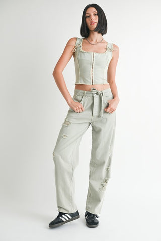 Hot Girl Frayed & Furious Tied Denim Corset Top