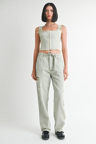 Hot Girl Frayed & Furious Tied Denim Corset Top