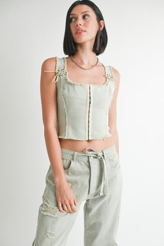 Hot Girl Frayed & Furious Tied Denim Corset Top