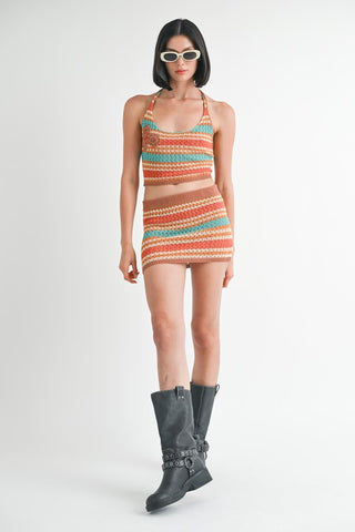 Hot Girl Arizona Tea Striped Crochet Halter Top