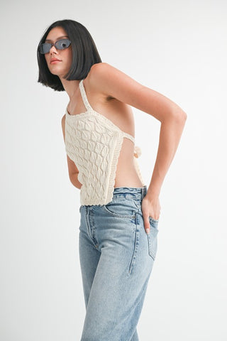 Hot Girl Wanderlust Asymmetrical Shoulder Crochet Open Back Top