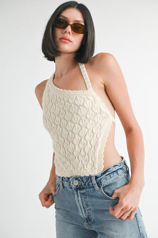 Hot Girl Wanderlust Asymmetrical Shoulder Crochet Open Back Top