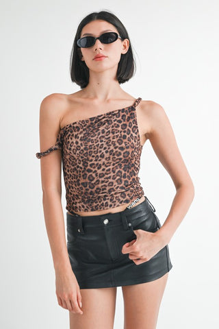 Hot Girl Wild Side Leopard Print Twist Shoulder Top