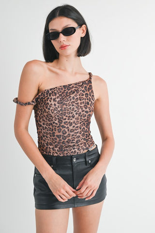 Hot Girl Wild Side Leopard Print Twist Shoulder Top