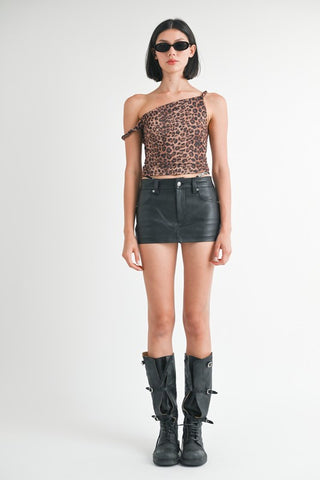 Hot Girl Wild Side Leopard Print Twist Shoulder Top