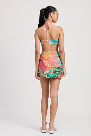 Hot Girl Tropical Resort Ruched Halter Bralette Top