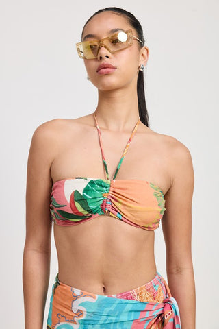 Hot Girl Tropical Resort Ruched Halter Bralette Top